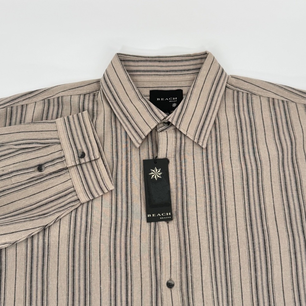 Beach Brains Mens XXL Striped Button Up Shirt Cotton/Linen Blend NWT